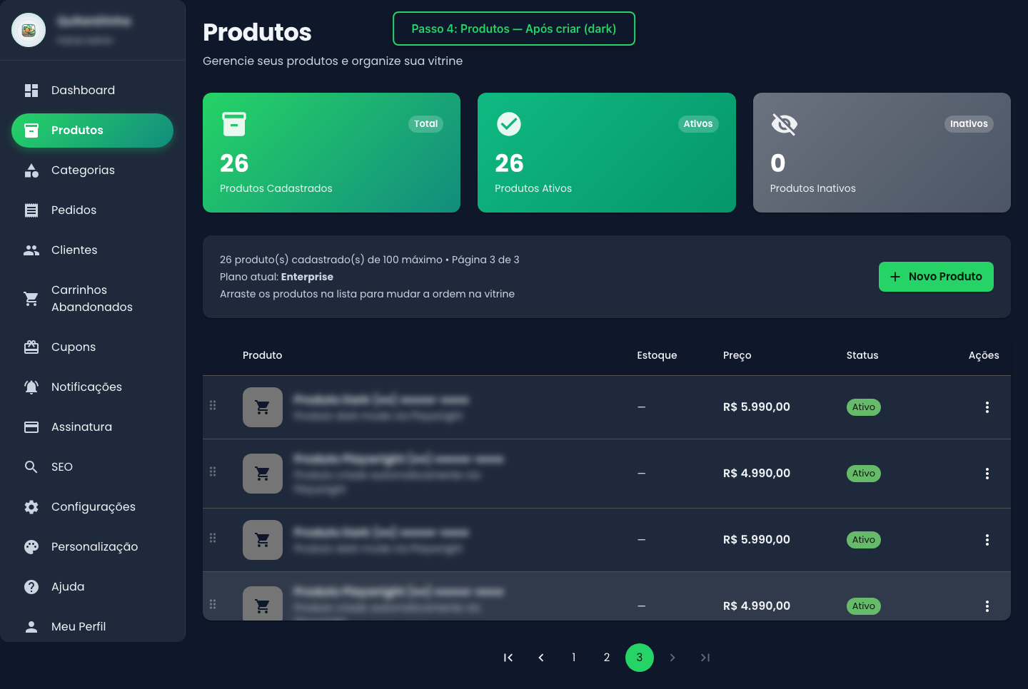 Produtos (após criar)