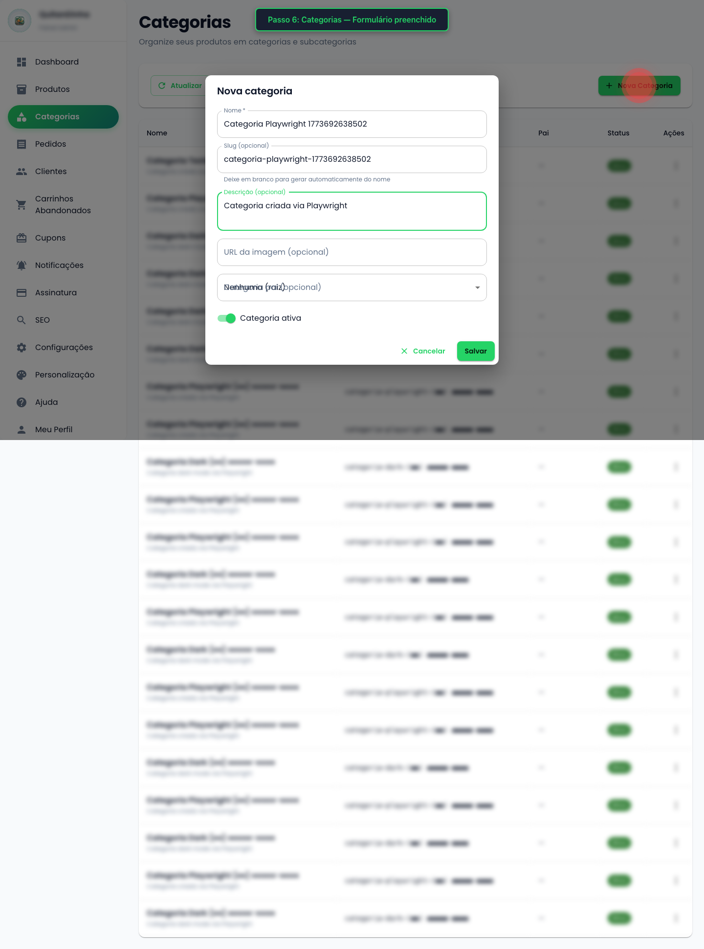 Formulário de Categoria