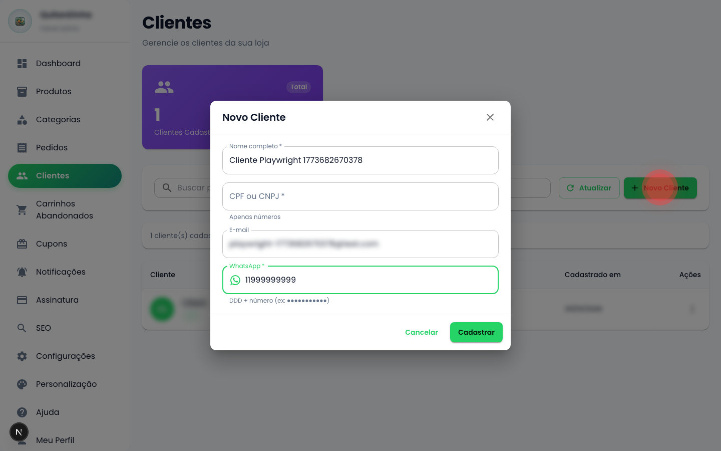 Formulário de Cliente