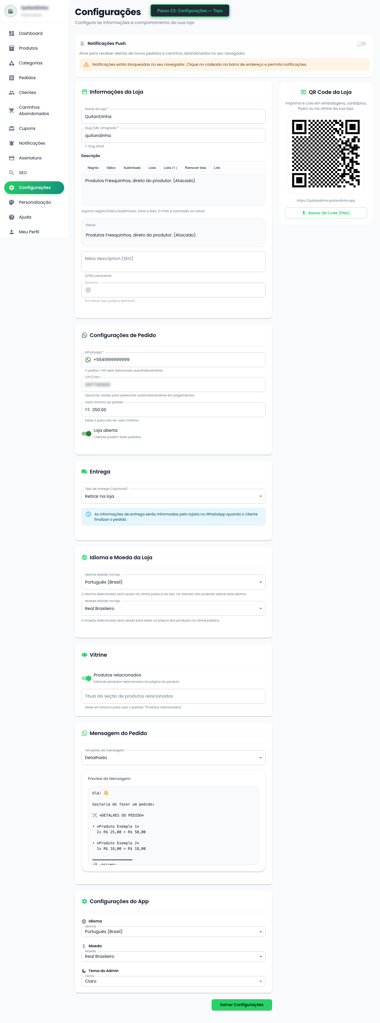 Configurações (topo)